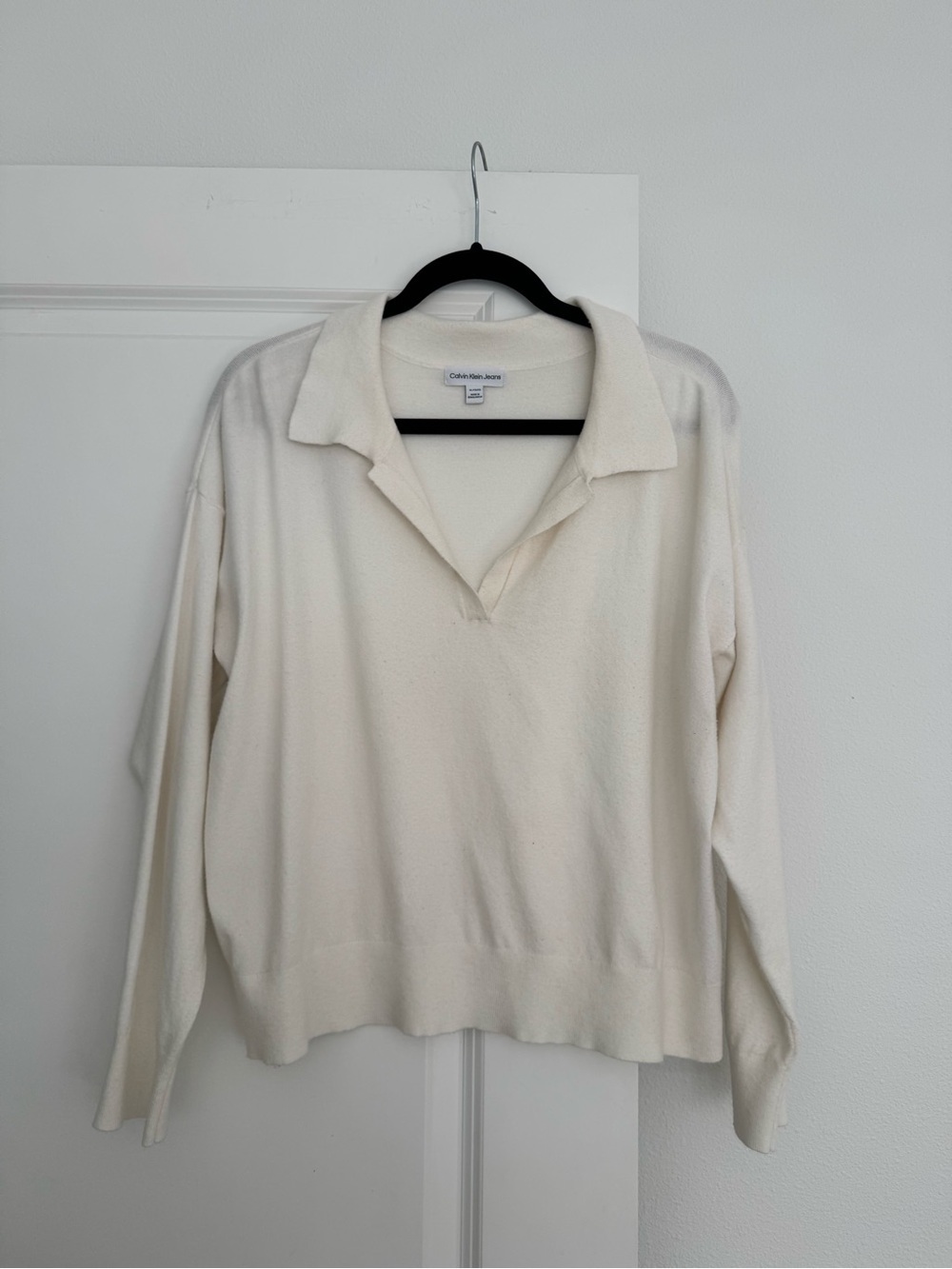 Calvin Klein women’s ivory off white collar knit sweater size XL